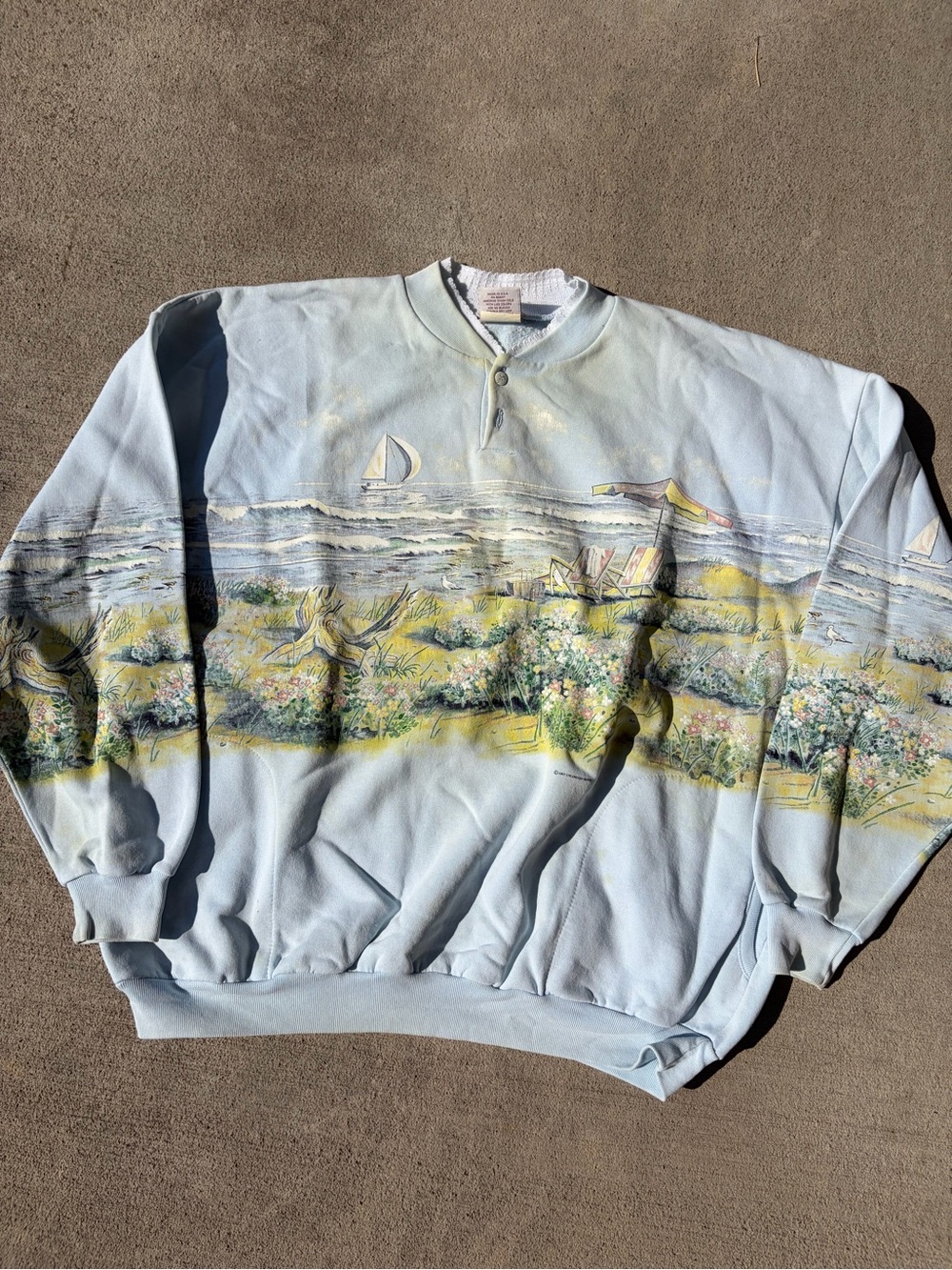 Vintage 90s art unlimited beach seagull marsh coastal crewneck sweatshirt fleece - Picture 1 of 7